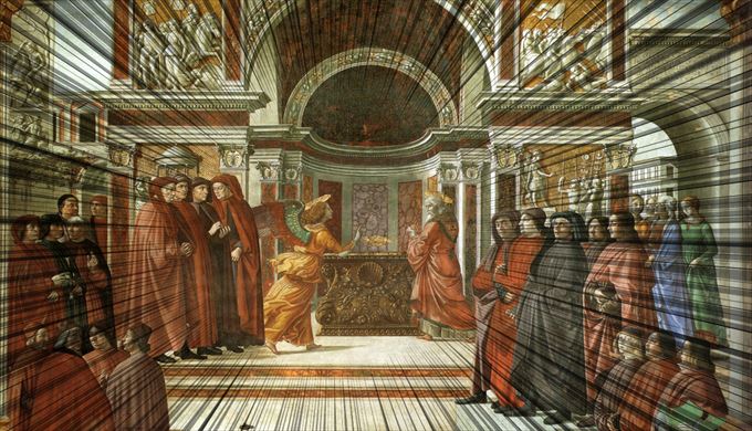 ヨハネの受胎告知 ドメニコ・ギルランダイオ, 1485-1490 フレスコ画 サンタ・マリア・ノヴェッラ教会,　フィレンツェ