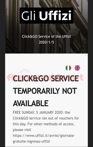 ウフィツィ美術館無料入場日の整理券オンライン入手「CLICK&GO」スマホ画面